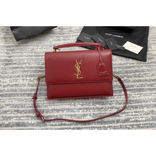 YSL MEDIUM SUNSET SATCHEL Bag IN Red SMOOTH LEATHER