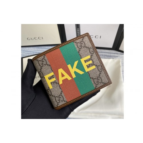 Gucci & 8216 Fake Not print billfold wallet in Beige and ebony Supreme canvas