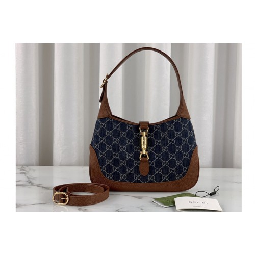 Gucci Jackie 1961 mini shoulder bag in Dark blue and ivory jacquard denim