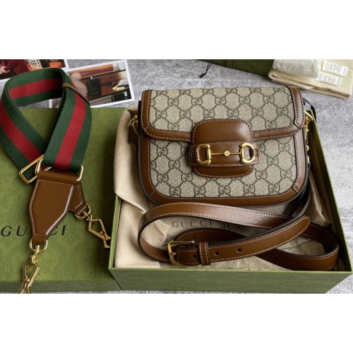 Gucci Horsebit 1955 mini bag in Beige and ebony Supreme canvas With Brown Leather