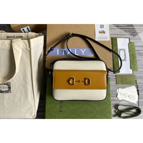 Gucci Horsebit 1955 small shoulder bag in White Yellow textured leather