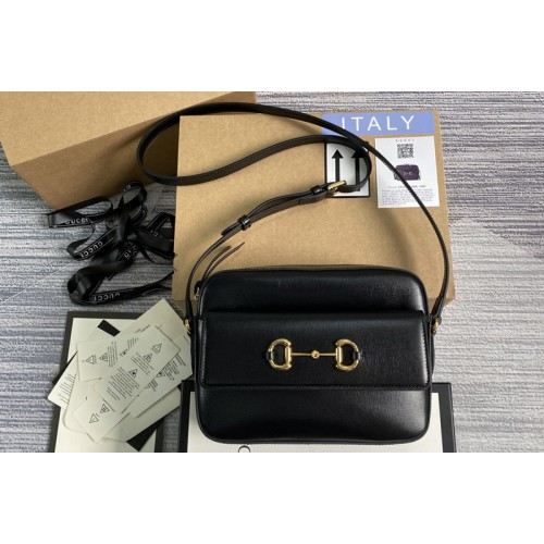 Gucci Horsebit 1955 small shoulder bag in Black textured leather