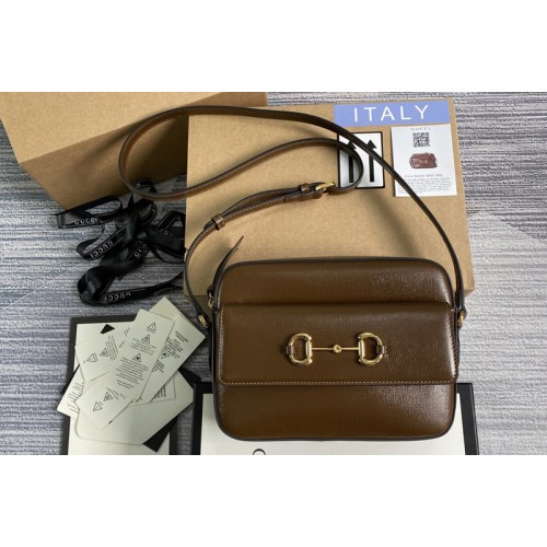 Gucci Horsebit 1955 small shoulder bag in Brown textured leather