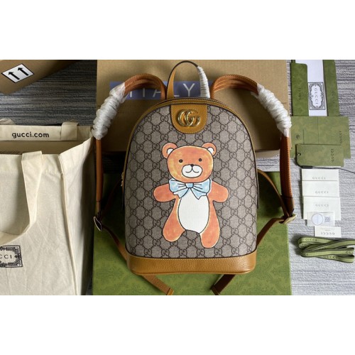 Gucci Bear x Gucci small backpack in Beige ebony mini Supreme canvas