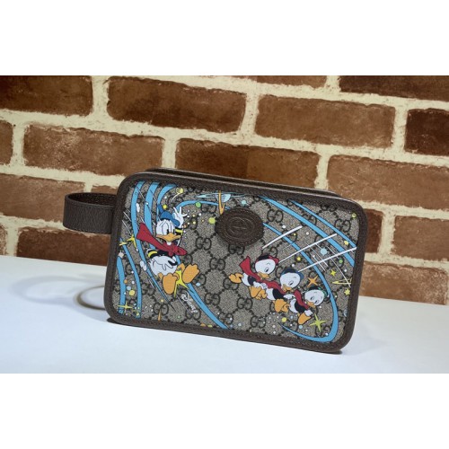Gucci Disney x Gucci Donald Duck cosmetic case in Beige and ebony Supreme canvas