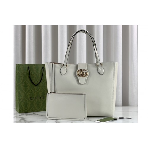 Gucci Medium tote bag with Double G in White leather
