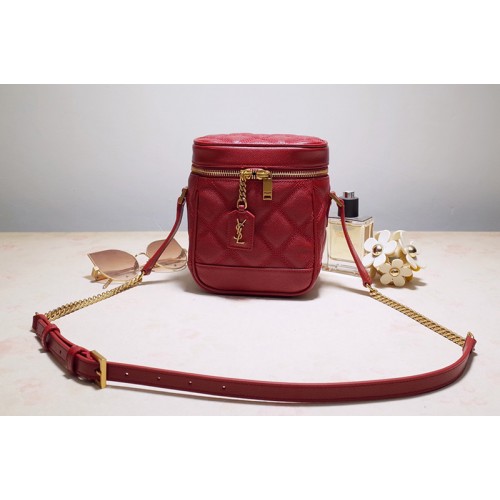 YSL 80s vanity bag in Red carre quilted grain de poudre embossed leather