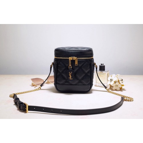 YSL 80s vanity bag in Black carre quilted grain de poudre embossed leather