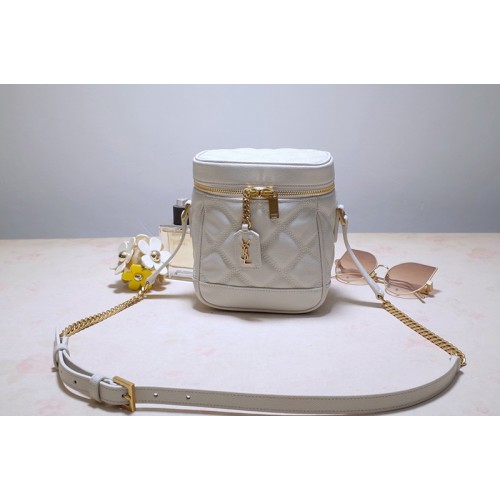 YSL 80s vanity bag in White carre quilted grain de poudre embossed leather