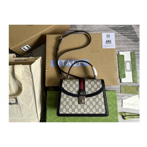Gucci Ophidia small top handle bag in Beige and blue Supreme canvas