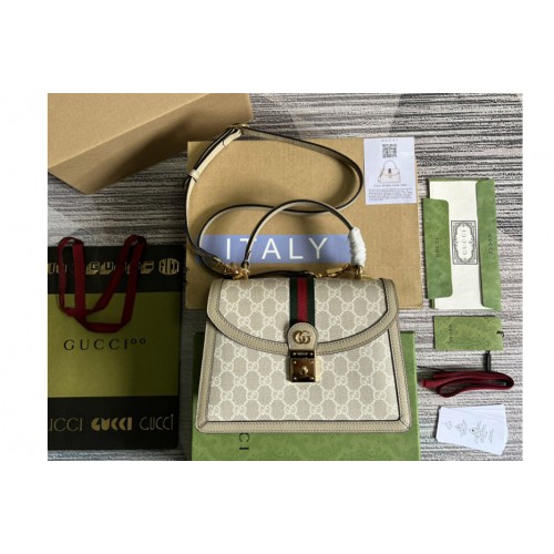 Gucci Ophidia small top handle bag in Beige and white Supreme canvas Gucci Ophidia small top handle bag in Beige and white Supreme canvas