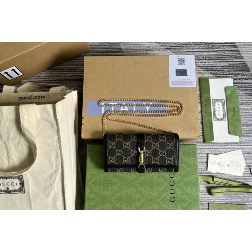 Gucci Jackie 1961 chain wallet in Black and ivory denim jacquard