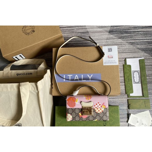 Gucci Les Pommes Padlock mini bag in Beige and ebony Supreme canvas with apple print