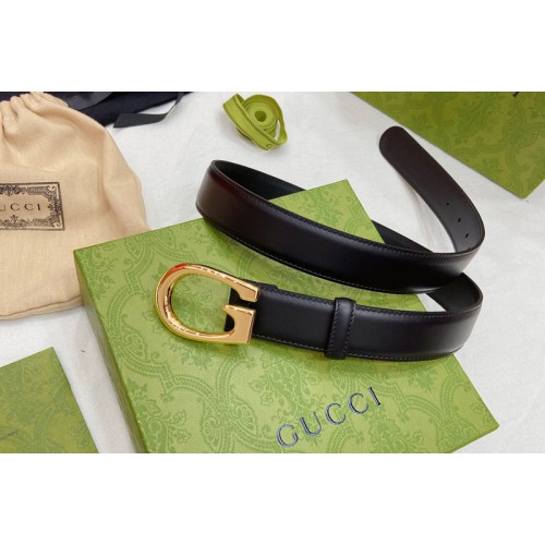 Women Gucci 30mm Thin belt with G buckle in Black Leather With Gold Buckle