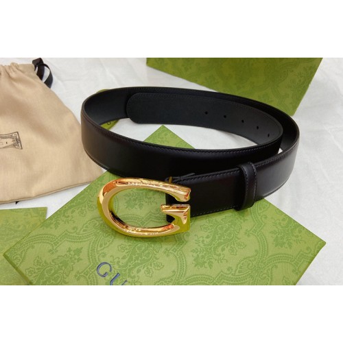 Men Gucci ‎ 40mm Belt with G buckle in Black leather With Gold Buckle