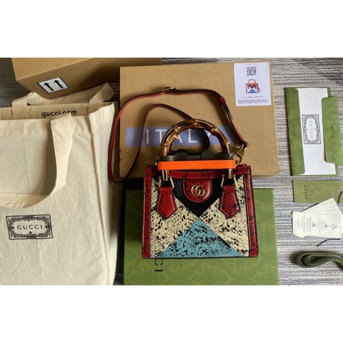 Gucci Diana mini python tote bag in Black  blue and natural colored python