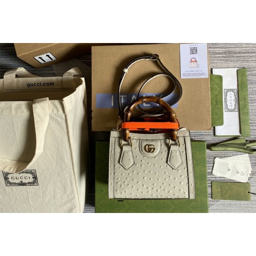 Gucci Diana mini ostrich tote bag in White ostrich