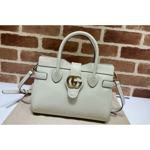 Gucci Small top handle bag with Double G in White leather