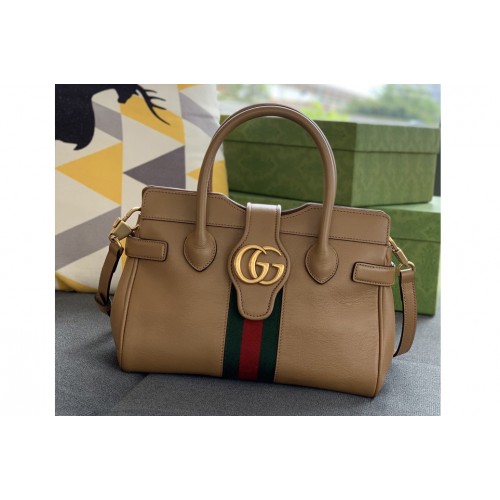 Gucci Small top handle bag with Double G in Brown Leather