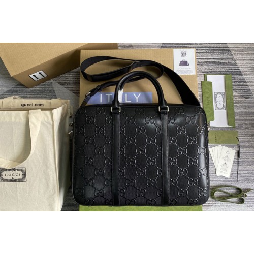 Gucci embossed briefcase Bag in Black embossed leather