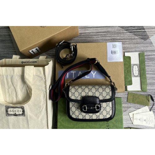 Gucci Horsebit 1955 mini bag in Beige and blue Supreme canvas