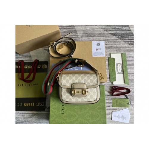 Gucci Horsebit 1955 mini bag in Beige and white Supreme canvas