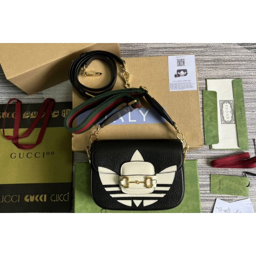 Gucci adidas x Gucci Horsebit 1955 mini bag in Black and white leather