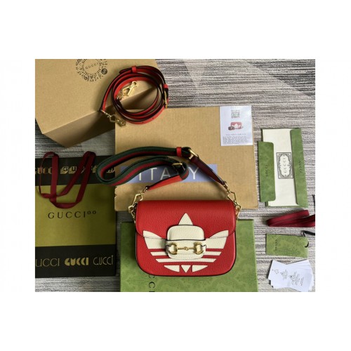 Gucci adidas x Gucci Horsebit 1955 mini bag in Red and white leather
