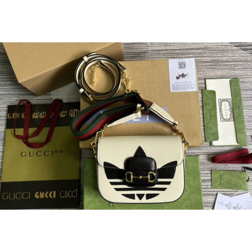 Gucci adidas x Gucci Horsebit 1955 mini bag in White and Black leather