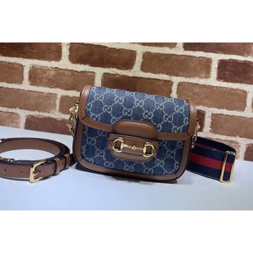 Gucci Horsebit 1955 mini bag Dark blue and ivory eco washed organic jacquard denim Gucci Horsebit 1955 mini bag Dark blue and ivory eco washed organic jacquard denim