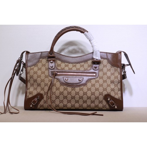 Gucci x Balenciaga Canvas City Bag in Beige ebony Supreme canvas