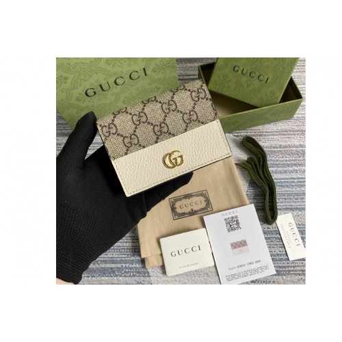 Gucci Marmont card case wallet in Beige and ebony Supreme canvas With White Leather