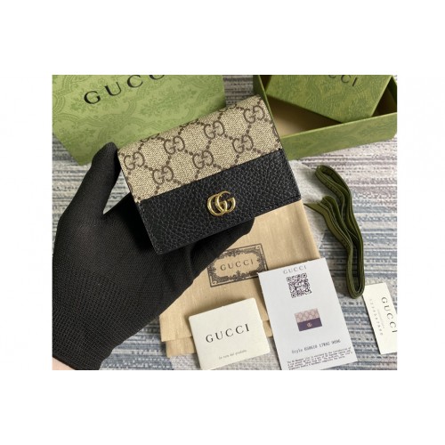 Gucci Marmont card case wallet in Beige and ebony Supreme canvas With Black Leather
