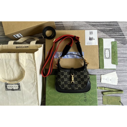 Gucci Jackie 1961 mini shoulder bag in Black and ivory denim jacquard