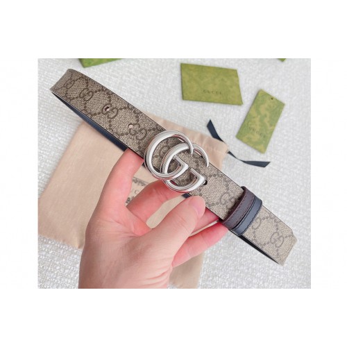 Gucci Marmont 30mm reversible belt in Supreme canvas Black Leather Silver buckle