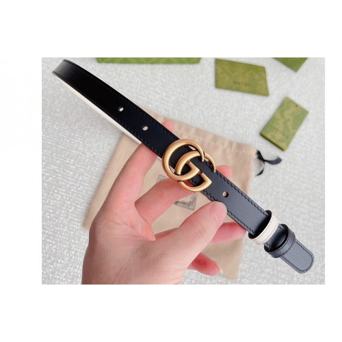 Gucci Marmont 20mm reversible belt in Black White Leather Gold Buckle