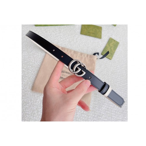 Gucci Marmont 20mm reversible belt in Black White Leather Silver Buckle