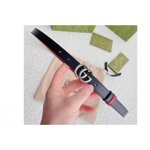 Gucci Marmont 20mm reversible belt in Black Red Leather Silver Buckle