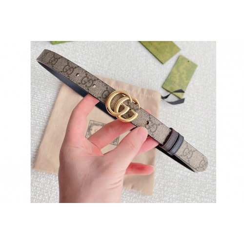 Gucci Marmont 20mm reversible belt in Supreme canvas Black Leather Gold Buckle