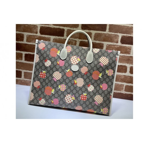 Gucci Les Pommes large tote Bag in Beige and ebony Supreme canvas with apple print