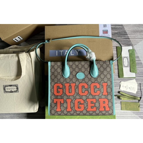 Gucci Tiger small tote bag in Beige and ebony Supreme canvas