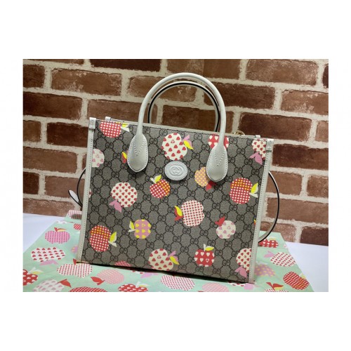 Gucci Les Pommes small tote Bag in Beige and ebony Supreme canvas with apple print