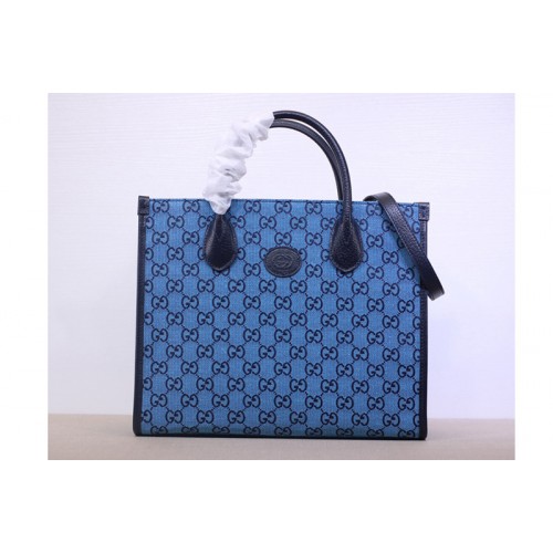 Gucci small tote bag in Blue and blue diagonal matelasse canvas