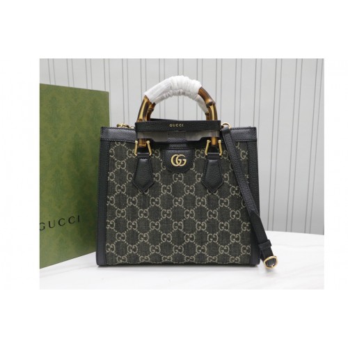 Gucci Diana jumbo small tote bag in Black and ivory denim jacquard