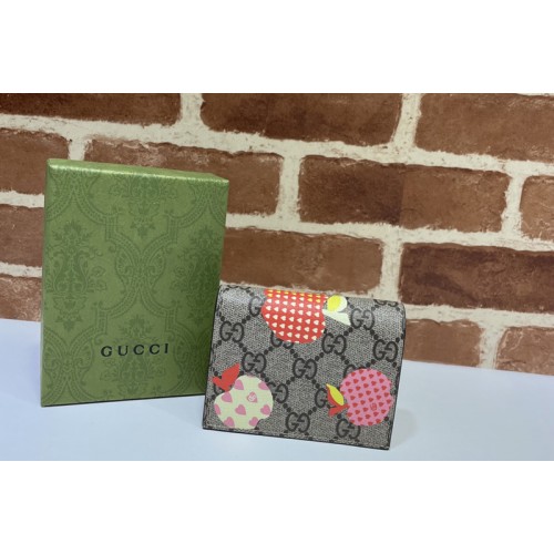 Gucci Les Pommes card case wallet in Beige ebony Supreme canvas with apple print