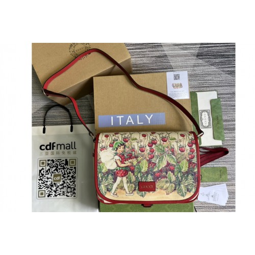 Gucci Childrens strawberry fairy print messenger bag in Ivory Supreme canvas