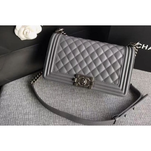 Chanel Le Boy Original Sheepskin Grey Leather Shoulder Bags A67086 Silver Chain Chanel Le Boy Original Sheepskin Grey Leather Shoulder Bags A67086 Silver Chain