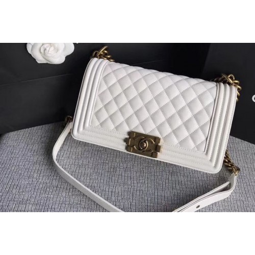 Chanel Le Boy Original Sheepskin White Leather Shoulder Bags A67086 Gold Chain