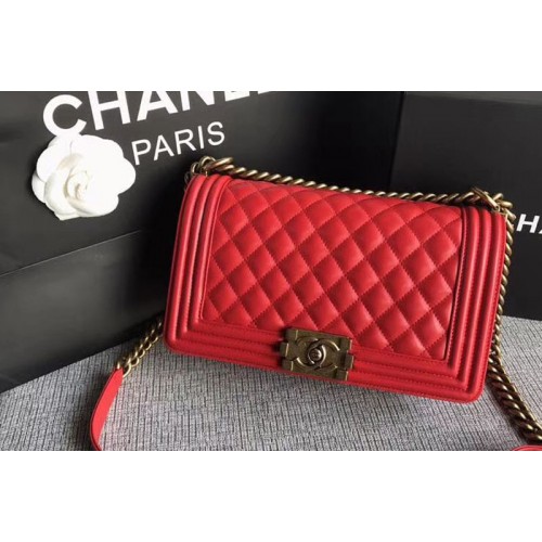Chanel Le Boy Original Sheepskin Red Leather Shoulder Bags 67086 Gold Chain