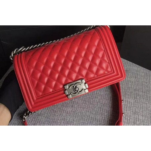 Chanel Le Boy Original Sheepskin Red Leather Shoulder Bags 67086 Silver Chain